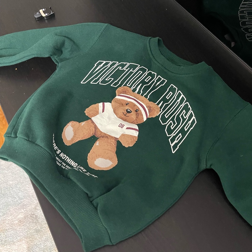 Zara Green Sweatshirt with Bear Graphic